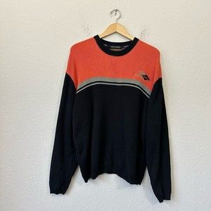 VINTAGE HARLEY DAVIDSON L/S Ribbed Knit Sweater Colorblock Black/Orange
